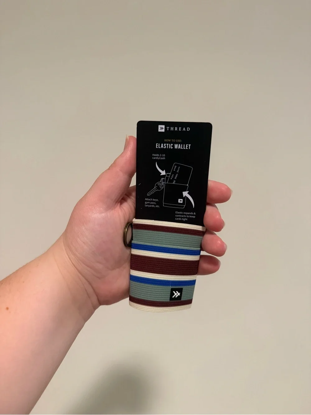 Thread Striped Elastic Wallet Card Holder